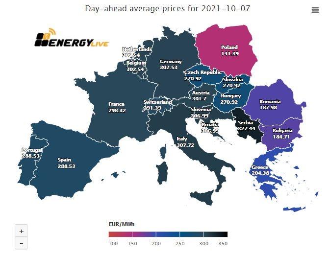 European Day-Ahead Average Prices in 2021