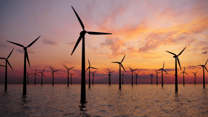 Offshore Wind Farm with Sunset